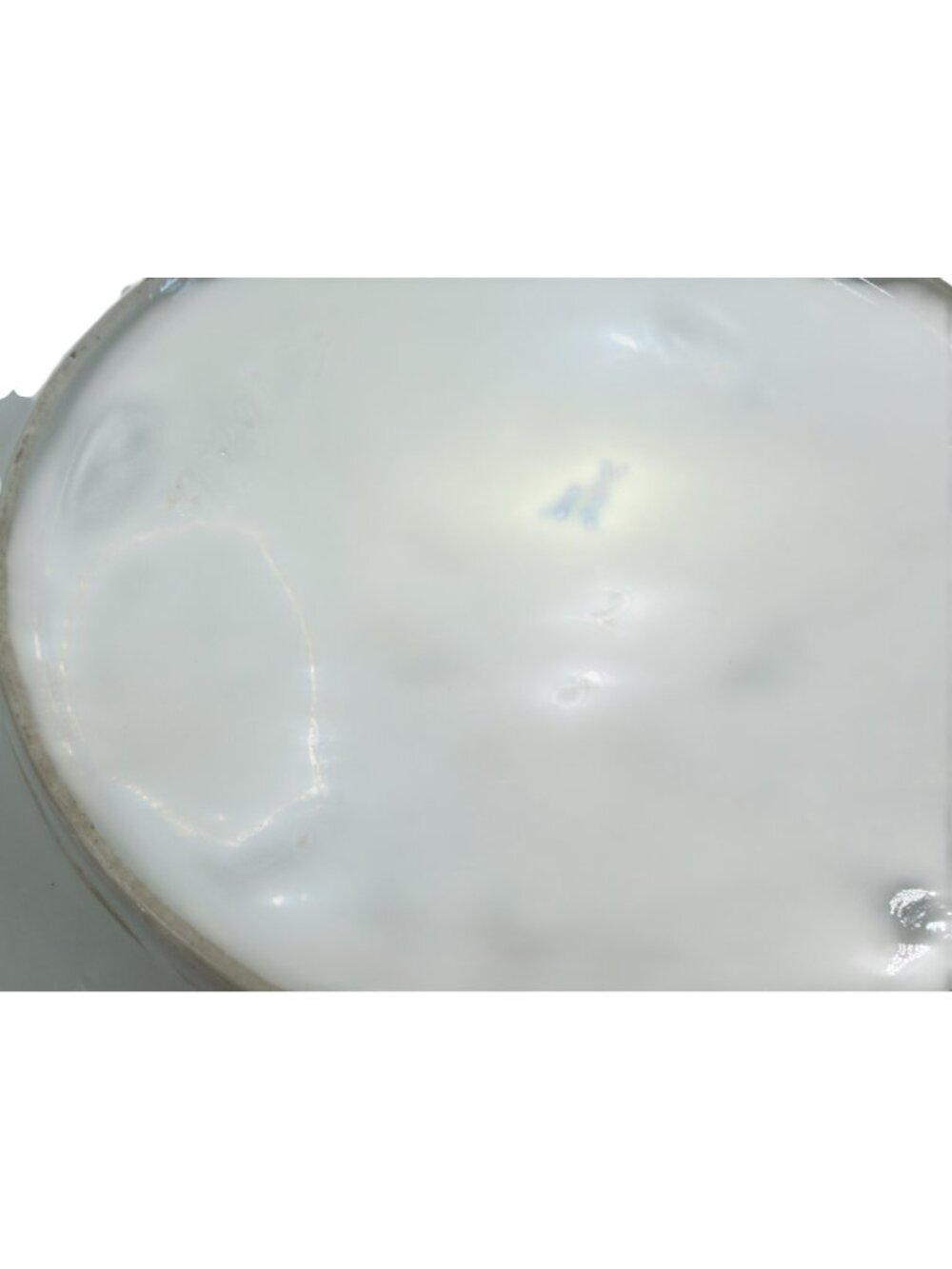 Antique German White Blue on White Relief Floral Bowl Embossed Scalloped Edges - Picture 5 of 5